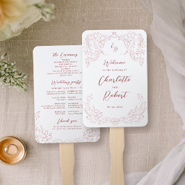 Rosa Vintag Geblüht Monogramm-Hochzeitsprogramm Fächer