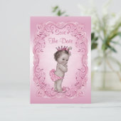 Rosa Vintag Princess Save the Date Kinderdusche (Stehend Vorderseite)