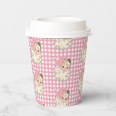 Rosa Vintag Retro Santa mit rosa Kariert Pappbecher (Rückseite)