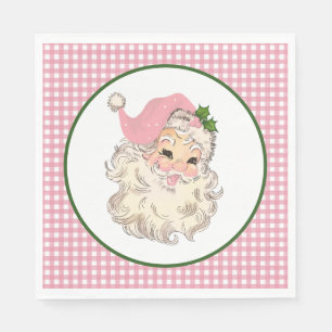 Rosa Vintag Retro Santa mit rosa Kariert Serviette