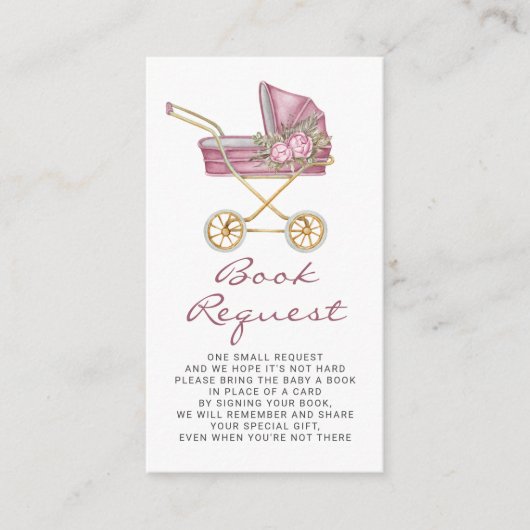 Rosa Vintag Stroller Babydusche Buchungsanfrage Begleitkarte (Vorderseite)
