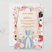 Rosa Vintage Alice im Wunderland Hochzeit Einladung (Vorderseite)