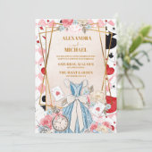 Rosa Vintage Alice im Wunderland Hochzeit Einladung (Stehend Vorderseite)