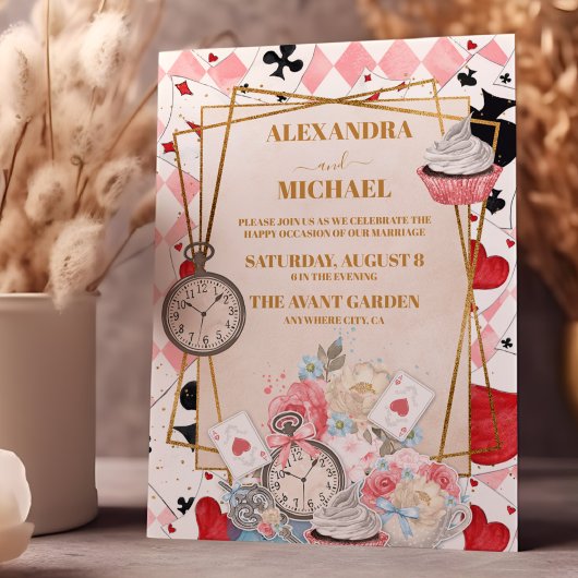 Rosa Vintage Alice im Wunderland Hochzeit Einladung