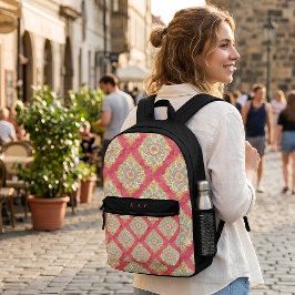 Rosa Vintage-Arabesken-Muster mit individuellem Mo Bedruckter Rucksack