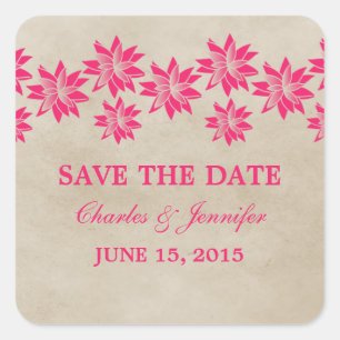 Rosa Vintage Aufkleber mit Flor Save the Date