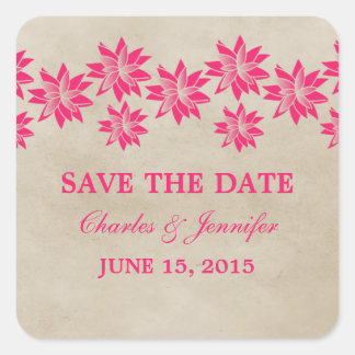 Rosa Vintage Aufkleber mit Flor Save the Date