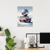 Rosa Vintage-Auto mit Disco-Kugel Kunstprint Poster (Heimbüro)