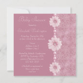 Rosa Vintage Baby Dusche Bling Blume & Perlen Einladung (Rückseite)