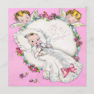 Rosa Vintage Baby Mädchen Shower Einladung