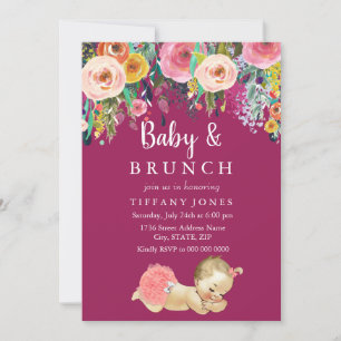 Rosa Vintage Babybrunch Kinderdusche einladen Einladung