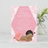 Rosa Vintage Babydusche lädt ein Einladung (Stehend Vorderseite)