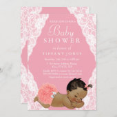 Rosa Vintage Babydusche lädt ein Einladung (Vorne/Hinten)