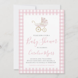 Rosa Vintage-Babykutsche Baby Girl Shower Einladung