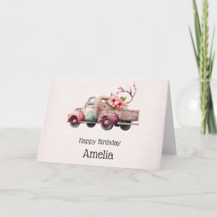Rosa Vintage-Bauer-Lieferwagen-Geburtstag Karte