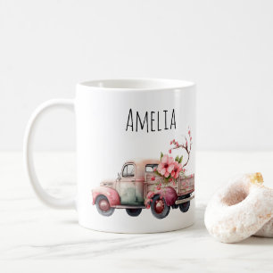 Rosa Vintage-Bauer-Lieferwagen Kaffeetasse