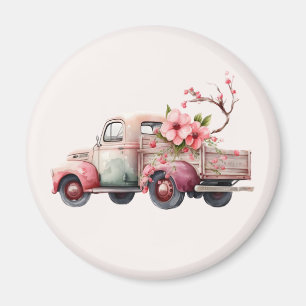 Rosa Vintage-Bauer-Lieferwagen Magnet