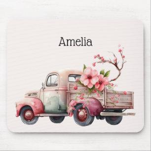 Rosa Vintage-Bauer-Lieferwagen Mousepad