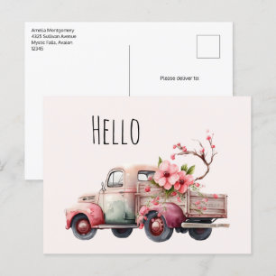 Rosa Vintage-Bauer-Lieferwagen Postkarte