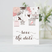 Rosa Vintage Birdcchés Save the Date florale (Stehend Vorderseite)