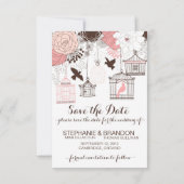 Rosa Vintage Birdcchés Save the Date florale (Rückseite)