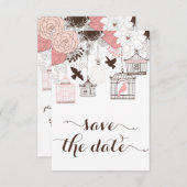 Rosa Vintage Birdcchés Save the Date florale (Vorne/Hinten)