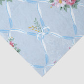 Rosa Vintage Blume auf blauer Ribbon Trellis Seidenpapier (Detail)