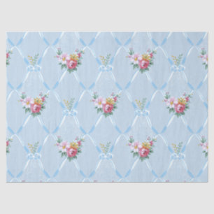 Rosa Vintage Blume auf blauer Ribbon Trellis Seidenpapier