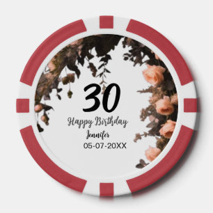 Rosa Vintage-Blume moderner 30. Geburtstag Pokerchips