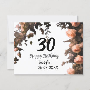 Rosa Vintage-Blume moderner 30. Geburtstag  Postkarte