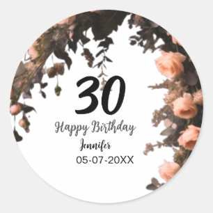 Rosa Vintage-Blume moderner 30. Geburtstag Runder Aufkleber