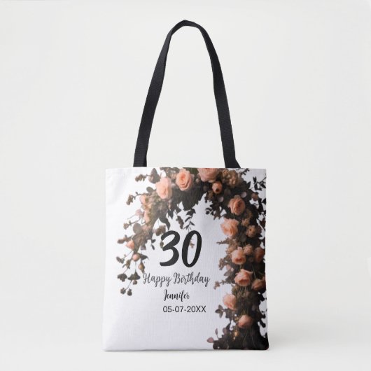 Rosa Vintage-Blume moderner 30. Geburtstag Tasche (Vorderseite)