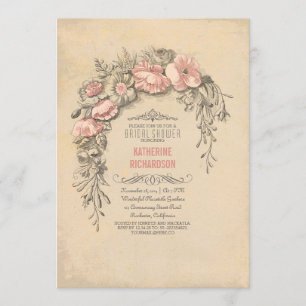 Rosa Vintage Blume schick altes Brautparty Einladung