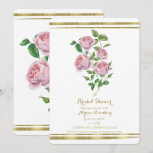 Rosa Vintage Blumen Botanisch Gold Brautparty Einladung
