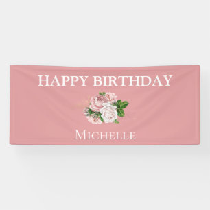 Rosa Vintage-Blumen-Grün Happy Birthday Banner