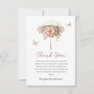 Rosa Vintage-Blumen-Schirm-Baby-Party Dankeskarte