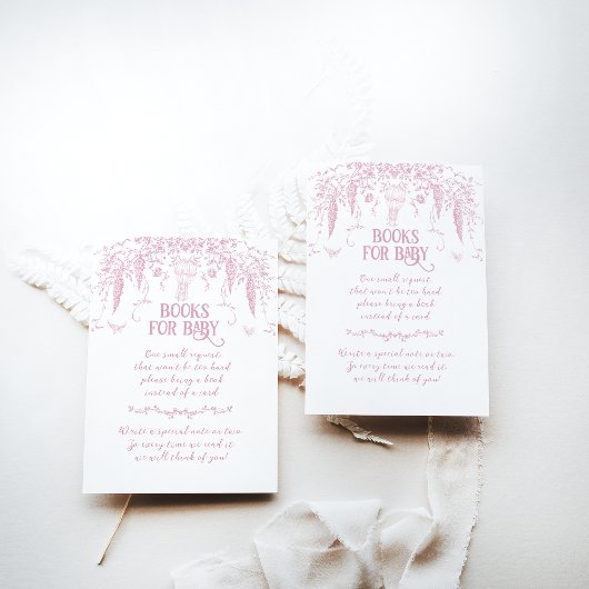 Rosa Vintage Blumenbücher Kindermädchen Kinderdusc Begleitkarte