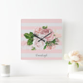 Rosa Vintage, blumengestreift Quadratische Wanduhr (Zuhause)