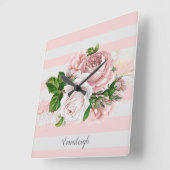 Rosa Vintage, blumengestreift Quadratische Wanduhr (Winkel)