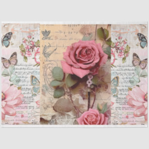 Rosa Vintage Blumengrunge Decoupage Seidenpapier