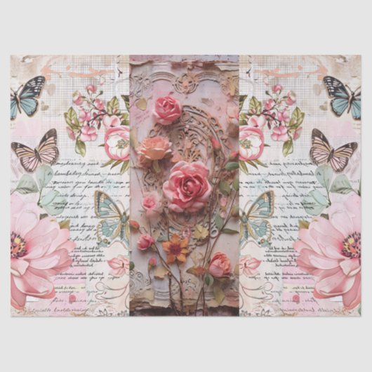 Rosa Vintage Blumengrunge Decoupage Seidenpapier (Vorderseite)