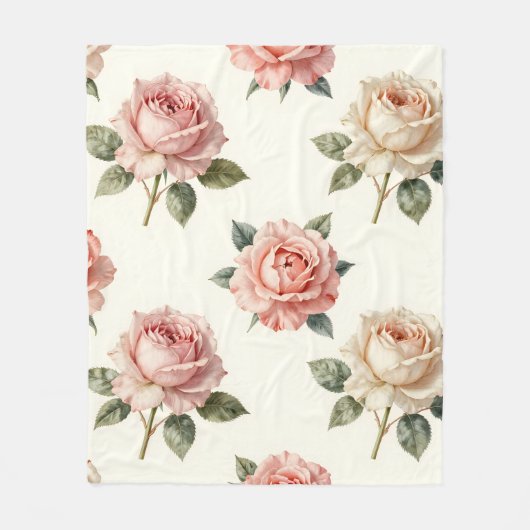 Rosa Vintage-Blumenmuster in Rosa Fleecedecke (Vorderseite)