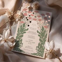 Rosa Vintage blumenreiche Hochzeitsstimmung Rose G Folieneinladung