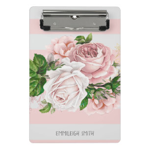 Rosa Vintage-Blumenstreifen individuell Mini Klemmbrett