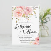 Rosa Vintage Blumenzitterung Einladung (Stehend Vorderseite)