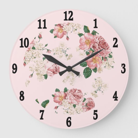 Rosa Vintage Blüte  Große Wanduhr (Vorderseite)