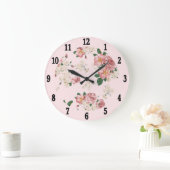 Rosa Vintage Blüte  Große Wanduhr (Zuhause)