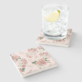 Rosa Vintage Blüte Steinuntersetzer (Seitenansicht)