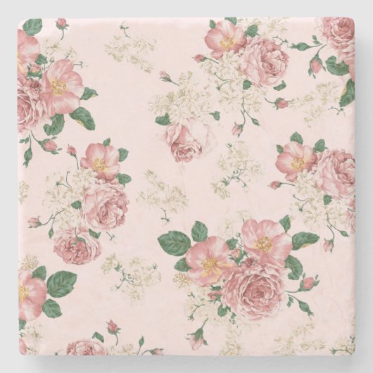 Rosa Vintage Blüte Steinuntersetzer (Vorderseite)