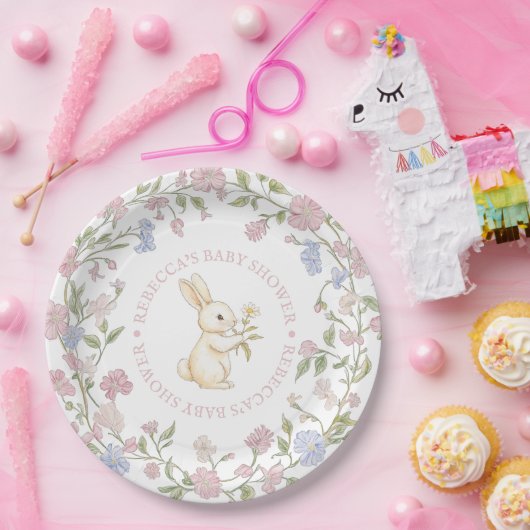 Rosa Vintage Blütendusche Pappteller (Party)